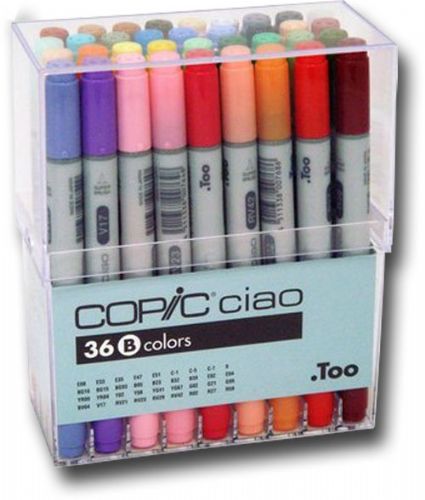Copic I36B Ciao, 36-Marker Set B; Photocopy safe and guaranteed color consistency; Great for scrap-booking, crafts, fine writing, stamping, and comics; Markers are refillable and have a variety of nib options; Colors subject to change; Perfect for beginners, Ciao has the exact same features as the Sketch marker but in a smaller size and without the airbrush capability; UPC 4511338008263 (COPICI36B COPIC I36B I36 B I 36B COPIC-I36B I36-B I-36B ALVIN)