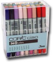 Copic I36D Ciao, 36-Marker Set D; Photocopy safe and guaranteed color consistency; Great for scrap-booking, crafts, fine writing, stamping, and comics; Markers are refillable and have a variety of nib options; Colors subjet to Change; Perfect for beginners, Ciao has the exact same features as the Sketch marker but in a smaller size and without the airbrush capability; UPC 4511338011263 (COPICI36D COPIC I36D I36 D I 36D COPIC I36D I36-D I-36D ALVIN) 