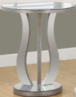 Monarch Specialties I 3726 End Table - 20" Dia / Brushed Silver / Mirror, Glamourous mirror finish reflects light and adds sparkle to any decor, Chic and modern contemporary styling, Geometric inspired rounded top and legs adds a dramatic touch, 20" L x 20" D x 24" H Overall, UPC 878218007513 (I3726 I-3726 I 3726) 