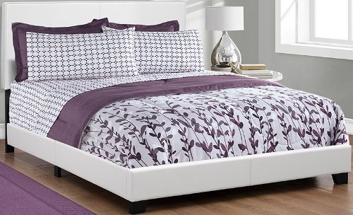 Monarch Specialty I 5911Q Bed - Queen Size / White Leather-Look Fabric, Modern contemporary styling, Upholstered headboard, side and end rail in leather-look material, Sleek solid wood feet, Fits standard queen size mattress - Not included, Box spring not included, 86