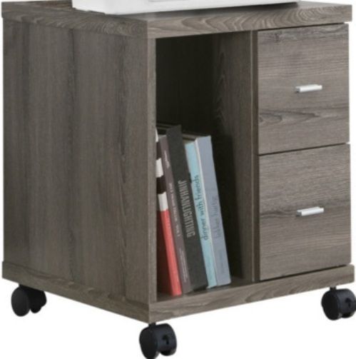 Monarch Specialties I 7056 Dark Taupe Reclaimed-Look 2 Drawer Computer Stand/ Castors, Contemporary style, Sleek thick panel construction, Two storage drawers with silver colored hardware, An open storage compartment ideal for a CPU, Mounted on castors for easy mobility, 18
