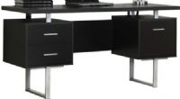 Monarch Specialties I 7080 Cappuccino Hollow-Core/Silver Metal Office Desk, Crafted from Particle Board, Melamine, Hollow Core, Metal, Large floating top work surface, Two drawers with silver colored hardware, 1 spacious filing drawer, 60" L x 24" W x 30" H, UPC 878218001412 (I 7080 I-7080 I7080) 