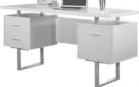 Monarch Specialties I 7081 White Hollow-Core/Silver Metal Office Desk, Crafted from Particle Board, Melamine, Hollow Core, Metal, Large floating top work surface, Two drawers with silver colored hardware, 1 spacious filing drawer, 60" L x 24" W x 30" H, UPC 878218001429 (I 7081 I-7081 I7081) 