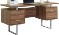 Monarch Specialties I 7083 Walnut Hollow-Core/Silver Metal Office Desk, Crafted from Particle Board, Melamine, Hollow Core, Metal, Large floating top work surface, Two drawers with silver colored hardware, 1 spacious filing drawer, 60" L x 24" W x 30" H, UPC 878218001443 (I 7083 I-7083 I7083) 