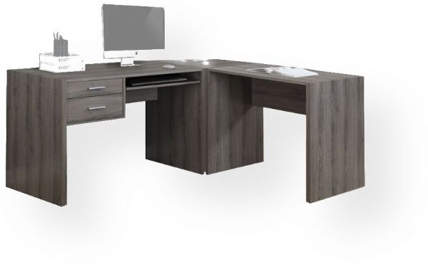Monarch Specialties I 7092-3 Dark Taupe L Shaped Corner Desk, Bold thick panels paired with sleek lines perfect for todays modern home office, Features a pull out keyboard tray (27