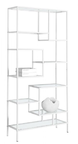 Monarch Specialties I 7159 White Metal with Tempered Glass Bookcase; Modern metal frame (1