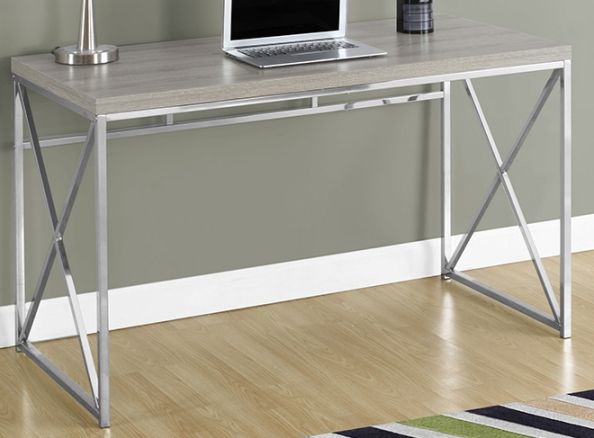 Monarch Specialties I 7204 Chrome Metal Dark Taupe Computer Desk, Durable scratch resistant laminate surface, Sleek and modern criss-cross metal legs, Thick panel construction, Elegant dark taupe reclaimed wood-look table top, Versatile use as a desk or utility table for any space in your home or office, Made with Particle Board, MDF, Laminate, Metal; Weight 43 Lbs; UPC 878218005892 (I7204 I 7204)