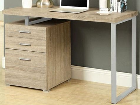 Monarch Specialties I 7226 Natural Left or Right Facing Computer Desk; Can conveniently be placed on the left or right side offering you multi-functionality, Sleek track metal leg, Thick panelled contemporary styling, 2 storage drawers ( inside dims: 15