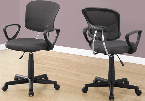 Monarch Specialties I 7262 Grey Mesh Juvenile Multi Position Office Chair; Certified for commercial and home use (BIFMA standards); Weight Capacity: up to 300 lbs; Back and seat upholstered in durable and breathable commercial grade dark grey mesh fabric with a thick cushioned seat; Ergonomic curved back rest and textured arm rests to provide a comfortable posture; UPC 878218009319 (I7262 I 7262)