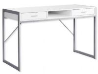 Monarch Specialties I 7364 Forty-Eight-Inch-Long Computer Desk With white Top and Silver Metal Base; With 2 spacious drawers for storage with sleek silver plastic drawer handles; Chic white finish with simple square silver metal base and frame; 1 open concept shelf for papers, books, notepads; UPC 680796012656 (I 7364 I7364 I-7364) 