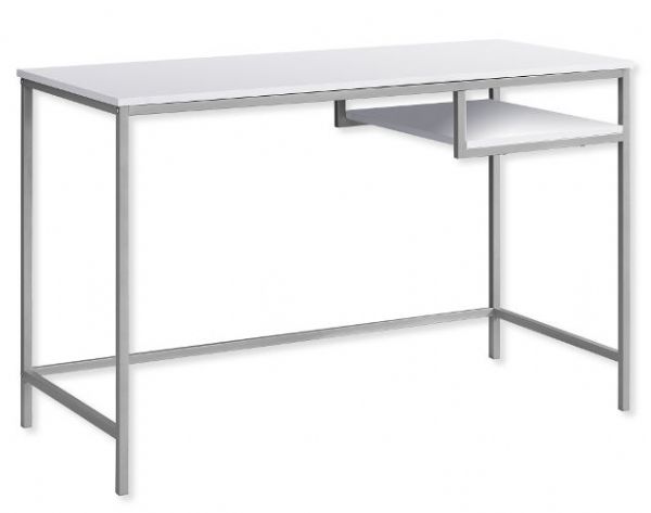 Monarch Specialties I 7368 Forty-Eight-Inch-Long Computer Desk With White Top and Silver Metal Base; With a spacious desk top in a chic white laminated finish; One open suspended cubby for additional storage; Sturdy coated silver metal legs; UPC 680796012687 (I 7368 I7368 I-7368)