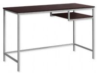 Monarch Specialties I 7369 Forty-Eight-Inch-Long Computer Desk With Cappuccino Top and Silver Metal Base; With a spacious desk top in a chic cappuccino laminated finish; One open suspended cubby for additional storage; Sturdy coated silver metal legs; UPC 680796012694 (I 7369 I7369 I-7369) 