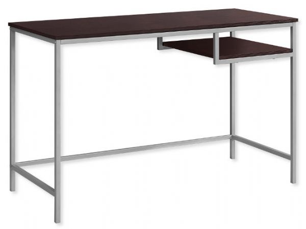 Monarch Specialties I 7369 Forty-Eight-Inch-Long Computer Desk With Cappuccino Top and Silver Metal Base; With a spacious desk top in a chic cappuccino laminated finish; One open suspended cubby for additional storage; Sturdy coated silver metal legs; UPC 680796012694 (I 7369 I7369 I-7369)