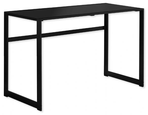 Monarch Specialties I 7379 Forty-Eight-Inch-Long Computer Desk With Black Metal Frame And Black Tempered Glass Top; Spacious and sleek black tempered glass table top; Ideal for a laptop or simply use as a writing desk; Compact size, space saving solution for small homes and rooms; UPC 680796012755 (I 7379 I7379 I-7379)