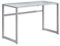 Monarch Specialties I 7380 Forty-Eight-Inch-Long Computer Desk With Silver Metal Frame And White Tempered Glass Top; Spacious and sleek White tempered glass table top; Ideal for a laptop or simply use as a writing desk; Compact size, space saving solution for small homes and rooms; UPC 680796012762 (I 7380 I7380 I-7380) 
