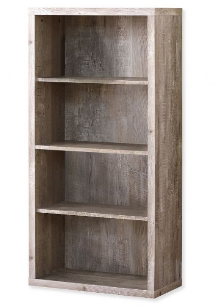 Monarch Specialties I 7406 Forty-Eight-Inch-High Bookcase in Taupe Reclaimed Wood Finish With Adjustable Shelves; Features three adjustable center shelves with a fixed bottom shelf; Modern industrial style; UPC 680796013301 (I 7406 I7406 I-7406)