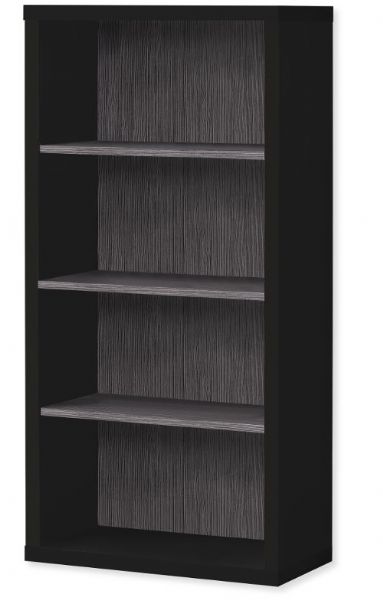 Monarch Specialties I 7407 Forty-Eight-Inch-High Bookcase in Black With Gray Reclaimed Wood-Look Adjustable Shelves; Features three adjustable center shelves with a fixed bottom shelf; Modern style; UPC 680796014070 (I 7407 I7407 I-7407)