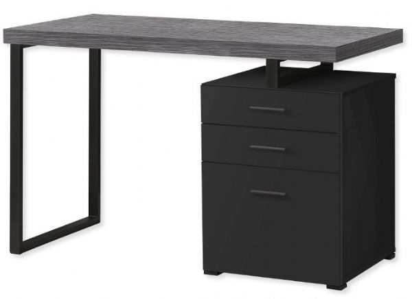 Monarch Specialties I 7411 Forty-Eight-Inch-Long Computer Desk in Gray Wood-Look Top With Black Drawers and Metal Base; Has 2 storage drawers on metal glides and 1 file drawer that accommodates legal or standard size documents; Drawers can be conveniently placed on the left or right side offering you multi-functionality; UPC 680796014087 (I 7411 I7411 I-7411)