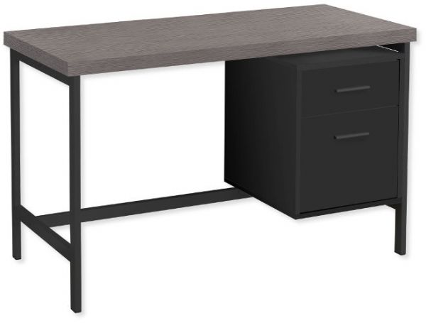 Monarch Specialties I 7437 Forty-Eight-Inch-Long Computer Desk With Black Drawers, Grey Wood-Look Top, and a Black Metal Base; Large thick paneled work surface finished in a grey wood-look with a stylish black base; 1 closed storage drawer; 1 file drawer accommodates standard sized documents; UPC 680796016319 (I 7437 I7437 I-7437)