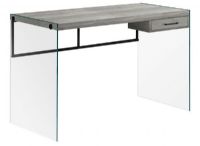 Monarch Specialties I 7445 Forty-Eight-Inch-Long Computer Desk With Gray Reclaimed Wood-Look Top and Tempered Glass Side Panels; Convenient storage drawer for office supplies; Sleek and modern tempered glass legs; Thick panel construction; UPC 680796016838 (I 7445 I7445 I-7445) 