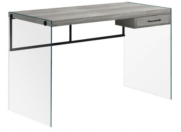 Monarch Specialties I 7445 Forty-Eight-Inch-Long Computer Desk With Gray Reclaimed Wood-Look Top and Tempered Glass Side Panels; Convenient storage drawer for office supplies; Sleek and modern tempered glass legs; Thick panel construction; UPC 680796016838 (I 7445 I7445 I-7445)