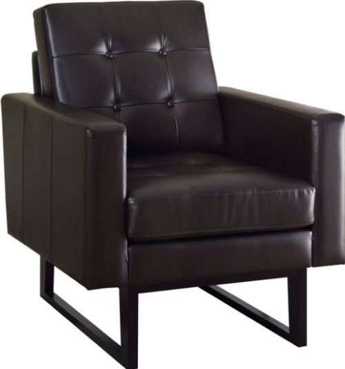 Monarch Specialties I 8008 Dark Brown Bonded Leather / Match Accent Chair, Gorgeous rich brown bonded leather accent chair, Button tufting on the seat and back cushions, 21.5