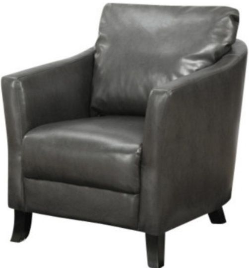 Monarch Specialties I 8021 Dark Brown Leather-Look Accent Chair, Crafted from Polyurethane, Bold curves and padded side panels, Secured with a high seat back and strong, Supportive Wood legs, 20