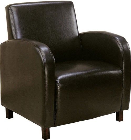 Monarch Specialties I 8050 Dark Brown Leatherette Accent Chair, Smooth curves, Bold design, Cushioned seat and back, Simple post legs, 18