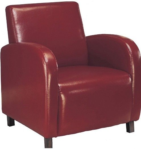 Monarch Specialties I 8051 Burgundy Leatherette Accent Chair, Smooth curves, Bold design, Cushioned seat and back, Simple post legs, 18