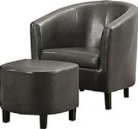 Monarch Specialties I 8054 Charcoal gray Accent Chair with Ottoman, Padded seat cushion, Curved back design, Sleek track arms, Unique barrel shape, Slender tapered Wood legs, 29"L x 30"W x 30"H Large Table, 18"L x 15"W x 14"H Small Table, 21"L x 21" D Seat, 16" Seat Height From Floor, Offers a modern spin on classic living, UPC 878218001672 (I-8054 I 8054 I8054) 