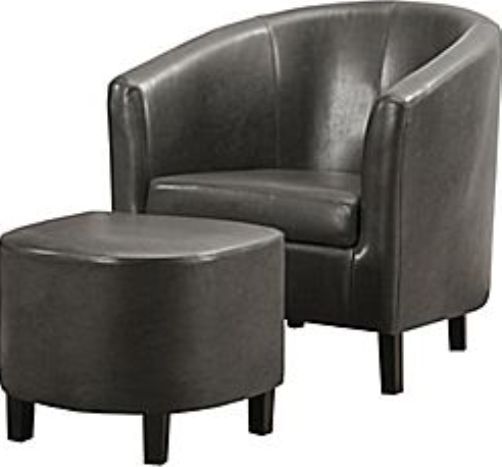 Monarch Specialties I 8054 Charcoal gray Accent Chair with Ottoman, Padded seat cushion, Curved back design, Sleek track arms, Unique barrel shape, Slender tapered Wood legs, 29