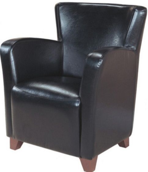 Monarch Specialties I 8067 Black Leatherette Club Chair, Crafted from Polyurethane, Sinuous spring base, Bold track arms, Deep slightly scooped seat, Tapered block style Wooden feet, Built in padded seat cushion, Ladder back design for extra comfort, 18