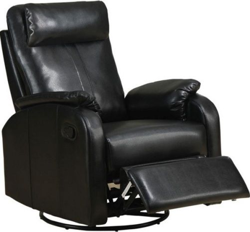 Monarch Specialties I 8081BK Black Bonded Leather Swivel Rocker Recliner, Swivel,rocker,recliner, Comfortably padded, Padded head and arm rest, Retractable footrest system, 19.5