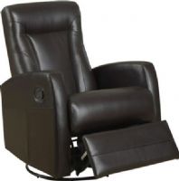 Monarch Specialties I 8082BR Dark Brown Bonded Leather Swivel Rocker Recliner, Comfortably padded back and seat cushion, Polished swivel chrome base, Blends well in den or living room area, Retractable footrest system offers leg support when open & hidden when closed, 21"W x 20"D Seat, 21" Seat Height, 36"W x 30"D x 40"H Overall, UPC 021032256524 (I-8082BR I8082BR I 8082BR) 