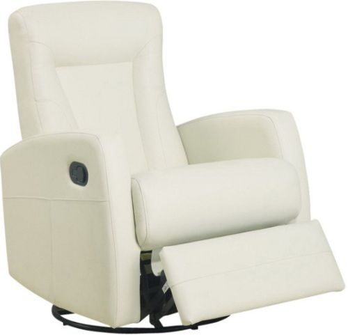 Monarch Specialties I 8082IV Ivory Bonded Leather Swivel Rocker Recliner, Comfortably padded back and seat cushion, Polished swivel chrome base, Blends well in den or living room area, Retractable footrest system offers leg support when open & hidden when closed, 21