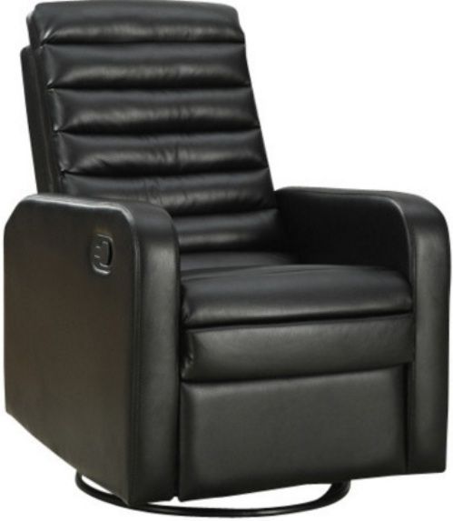 Monarch Specialties I 8086BK Black Bonded Leather Swivel Glider Recliner, Comfortably padded channel quilt back and seat, Blends well in any den or living room area, Retractable footrest system offers leg support when open and is hidden when closed, 20