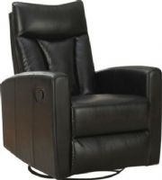 Monarch Specialties I 8087BK Black Bonded Leather Swivel Glider Recliner, Crafted from Polyurethane & Plywood, Foam, Padded back and seat cushion, Chrome metal swivel base, Retractable footrest system, Padded head and arm rest, 20"L x 20" D Seat, 20" Seat Height From Floor, 36" L x 29" W x 40" H Overall, UPC 878218001856 (I 8087BK I-8087BK I8087BK I8087) 