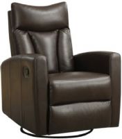 Monarch Specialties I 8087BR Dark Brown Bonded Leather Swivel Glider Recliner, Crafted from Polyurethane & Plywood, Foam, Padded back and seat cushion, Chrome metal swivel base, Retractable footrest system, Padded head and arm rest, 20"L x 20" D Seat, 20" Seat Height From Floor, 36" L x 29" W x 40" H Overall, UPC 878218001863 (I 8087BR I-8087BR I8087BR I8087 I-8087 I 8087) 