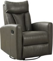 Monarch Specialties I 8087GY Charcoal Grey Bonded Leather Swivel Glider Recliner, Crafted from Polyurethane & Plywood, Foam, Padded back and seat cushion, Chrome metal swivel base, Retractable footrest system, Padded head and arm rest, 20"L x 20" D Seat, 20" Seat Height From Floor, 36" L x 29" W x 40" H Overall, UPC 878218001870 (I 8087GY I-8087GY I8087GY I8087 I-8087 I 8087) 