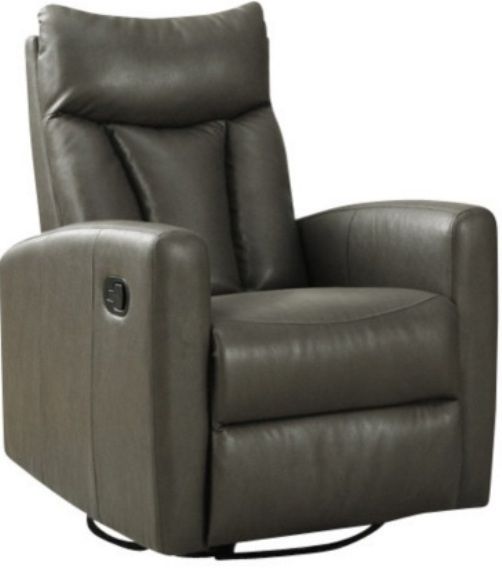 Monarch Specialties I 8087GY Charcoal Grey Bonded Leather Swivel Glider Recliner, Crafted from Polyurethane & Plywood, Foam, Padded back and seat cushion, Chrome metal swivel base, Retractable footrest system, Padded head and arm rest, 20