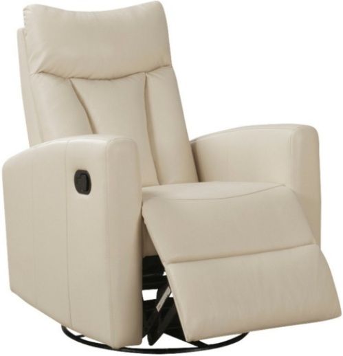 Monarch Specialties I 8087IV Ivory Bonded Leather Swivel Glider Recliner, Crafted from Polyurethane & Plywood, Foam, Padded back and seat cushion, Chrome metal swivel base, Retractable footrest system, Padded head and arm rest, 20