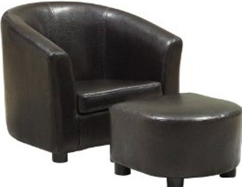 Monarch Specialties I 8103 Dark Brown Juvenile Chair and Ottoman, Classic barrel-shaped club chair with ottoman for children, Generously padded seat and backrest are ideal for relaxation, Plush ottoman provides leg comfort, High quality construction ensures years of dependable use, Perfect for kids' bedroom and play area, 20.75''W x 18.5''D x 18''H Chair, 12