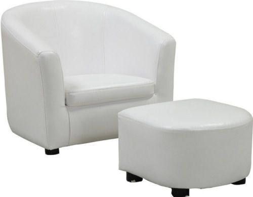 Monarch Specialties I 8104 White Leatherette Juvenile Chair / Ottoman 2Pcs Set, Leather look upholstery, Matching ottoman, 9