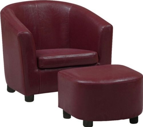 Monarch Specialties I 8105 Red Leatherette Juvenile Chair / Ottoman 2Pcs Set, Leather look upholstery, Matching ottoman, 9