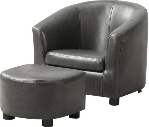 Monarch Specialties I 8109 Charcoal Grey Leatherette Juvenile Chair / Ottoman 2Pcs Set, Leather look upholstery, Matching ottoman, 9