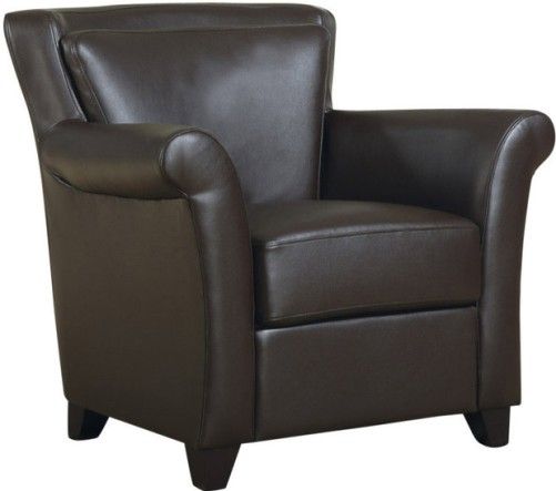 Monarch Specialties I 8120 Dark Brown Bonded Leather Accent Chair,  Traditional and contemporary design, Tapered wood legs, Extra-thick boxed seat cushion and padded back, UPC 021032224707 (I 8120 I-8120 I8120)