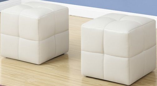 Monarch Specialties I 8161 Ottoman - 2Pcs Set- Juvenile - White Leather-Look, Upholstered in a White easy care material, clean up has never been so simple, Comfortably padded and built to last, these ottomans are a must have for any child, Set of two, 12