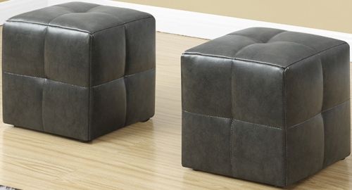 Monarch Specialties I 8163 Ottoman - 2Pcs Set- Juvenile - Charcoal Grey Leather-Look, Upholstered in a Charcoal Grey easy care material, clean up has never been so simple, Comfortably padded and built to last, these ottomans are a must have for any child, Set of two, 12