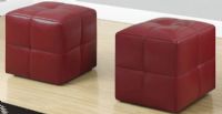 Monarch Specialties I 8164 Two Pieces Set Juvenille Red Leather Look Ottoman; Set of 2pcs; Upholstered in an easy care and durable leather-look material; Comfortably padded for sitting; 4 solid plastic feet for added stablility; Each cube measures 12"Lx12"Wx12"H; Made in Cotton blend Fabric, Plastic feet, Foam; Weight 12 Lbs; UPC 878218008084 (I8164 I 8164) 