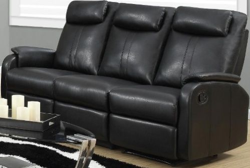 Monarch Specialties I-81BK-3 Reclining - Sofa Black Bonded Leather / Match, Left and right facing seats recline for added relaxation, Upholstered in Bonded Leather, Modular compact size easy to move and arrange, Comes in 3 separate pieces, Comfortably seats up to 3 people, 72